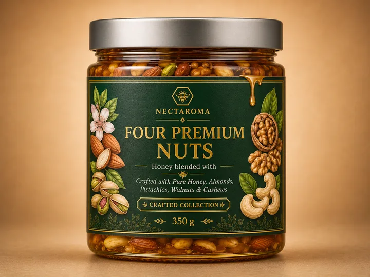 Nectaroma Four Premium Nuts honey, 350g jar